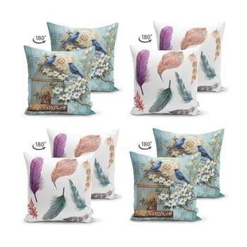 Set 4 fețe de pernă Minimalist Cushion Covers Feather Birds, 45 x 45 cm