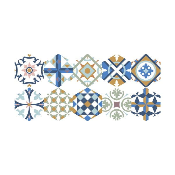 Set 10 autocolante pentru podea Ambiance Hexagons Rosamar, 20 x 18 cm