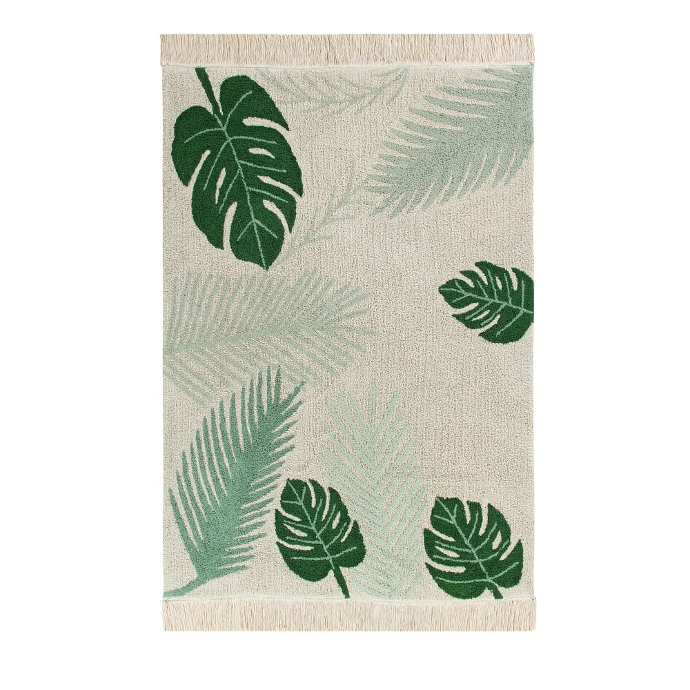 Covor pentru copii verde/crem lavabil/țesut manual din bumbac 140x200 cm Tropical Green – Lorena Canals