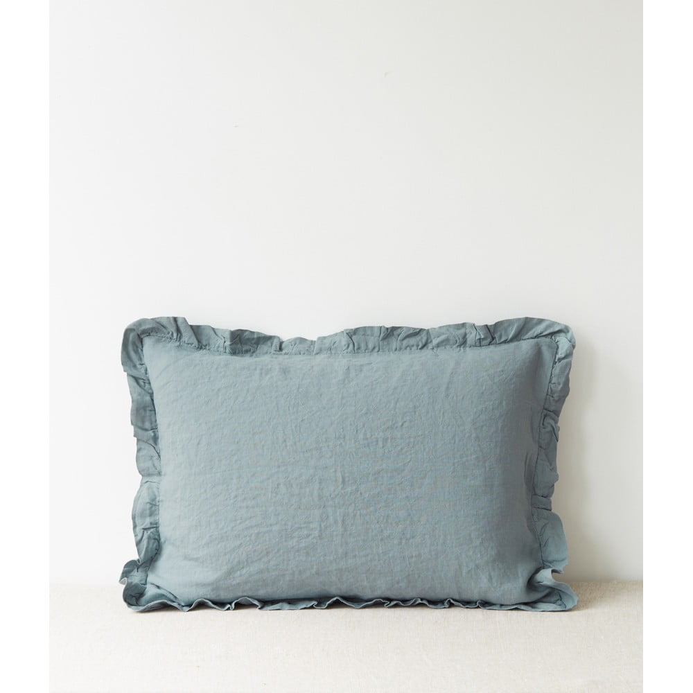 Față de pernă din in cu tiv plisat Linen Tales, 50 x 60 cm, albastru deschis Albastru imagine noua somnexpo.ro