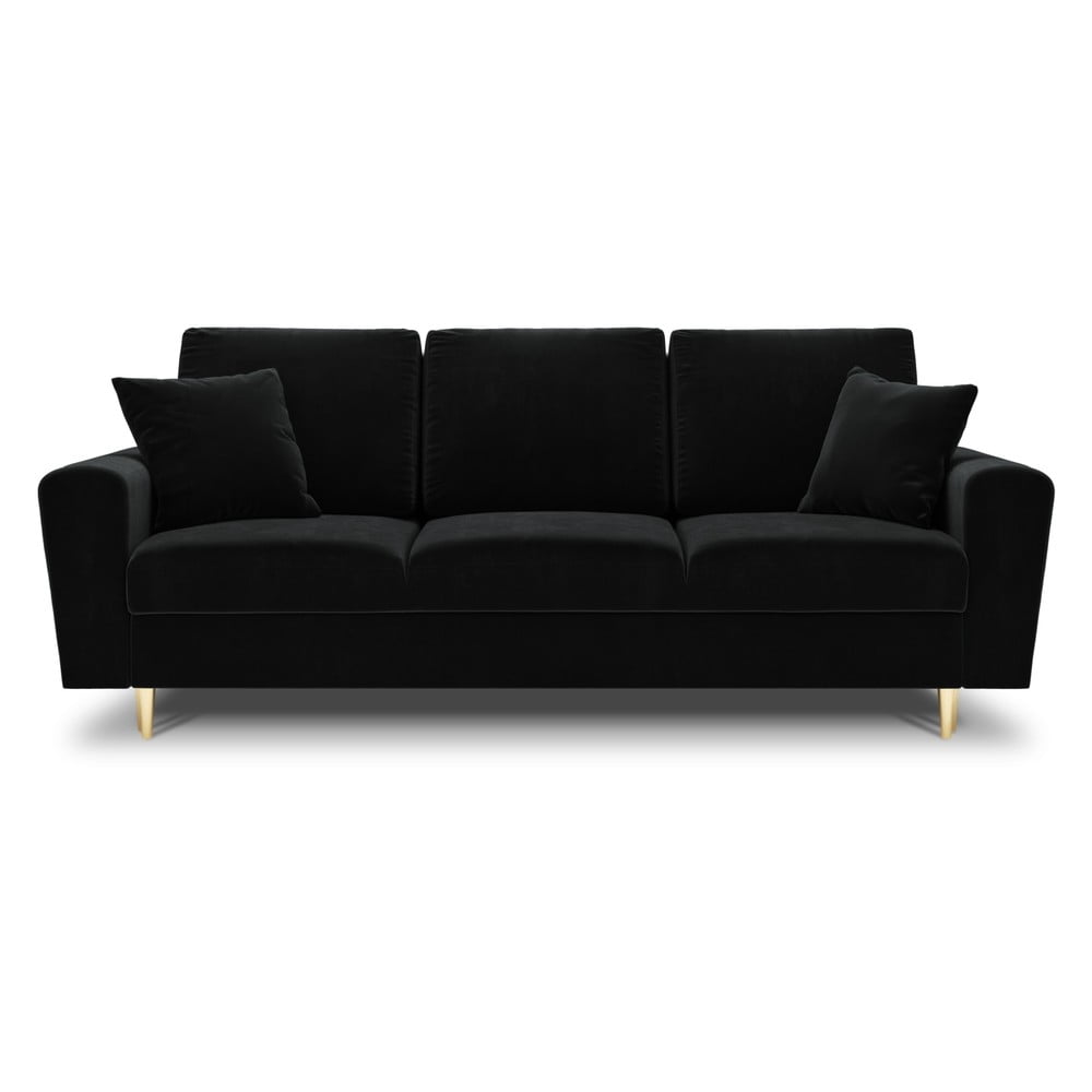 Canapea neagră extensibilă, cu spațiu de depozitare cu tapițerie din catifea 235 cm Kyoto – Cosmopolitan Design