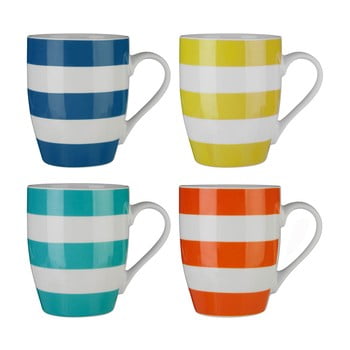 Set 4 căni din porțelan bone china Premier Housewares Stripes Colorful, 342 ml