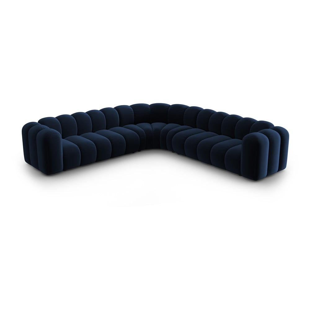 Colțar modular albastru cu tapițerie din catifea Lupine – Micadoni