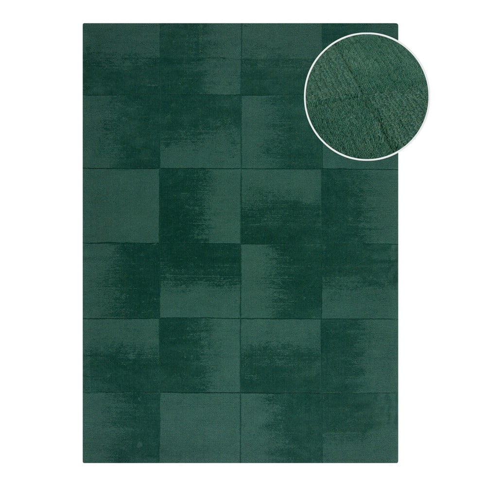 Covor albastru petrol țesut manual din lână 120x170 cm Demi Check Ombre – Flair Rugs