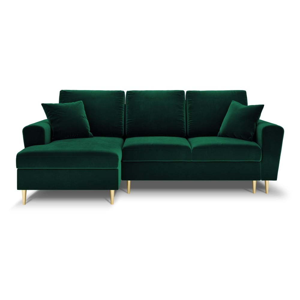Colțar verde extensibil, cu spațiu de depozitare cu tapițerie din catifea (cu colț pe partea stângă, cu șezlong) Kyoto – Cosmopolitan Design