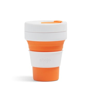 Cană pliabilă stojo pocket cup, 355 ml, alb - portocaliu