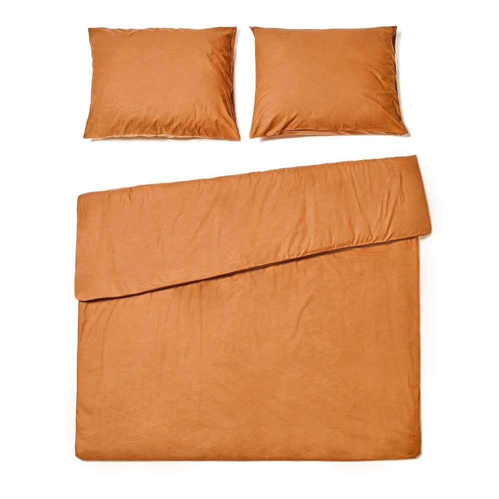 Lenjerie pentru pat dublu din bumbac stonewashed Bonami Selection, 160 x 220 cm, portocaliu teracotă 160