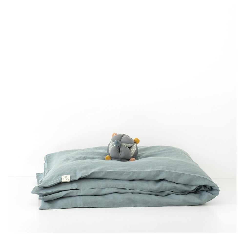 Lenjerie de pat din in pentru copii Linen Tales Nature, 70 x 100 cm, albastru 100 imagine noua