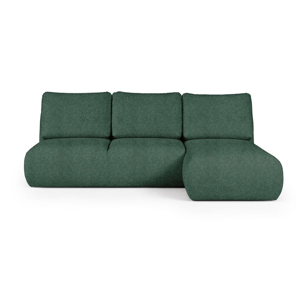 Colțar verde cu tapițerie din țesătură bouclé (cu colț pe partea dreaptă/cu șezlong) Mirel – Rodier