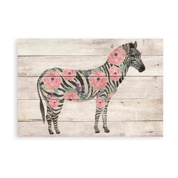 Decorațiune din lemn de pin pentru perete Madre Selva Flowers Zebra, 60 x 40 cm