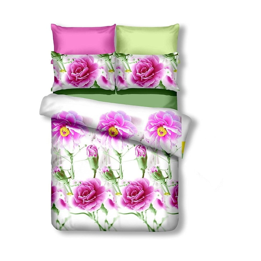Lenjerie de pat verde/roz din microfibră pentru pat dublu 220×200 cm Amanda – AmeliaHome 220x200 imagine noua