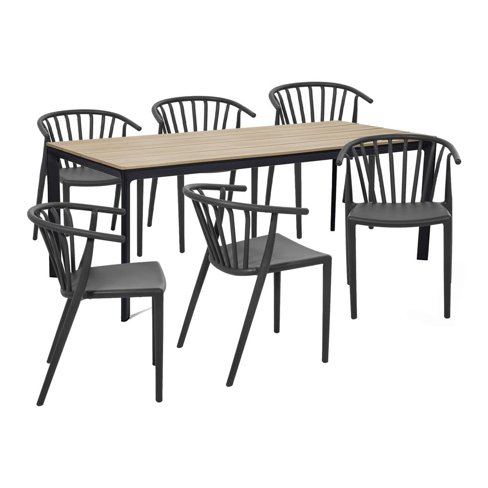 Set mobilier de grădină pentru 6 persoane cu scaune negre Capri și masă Thor, 210 x 90 cm Bonami Selection imagine 2022
