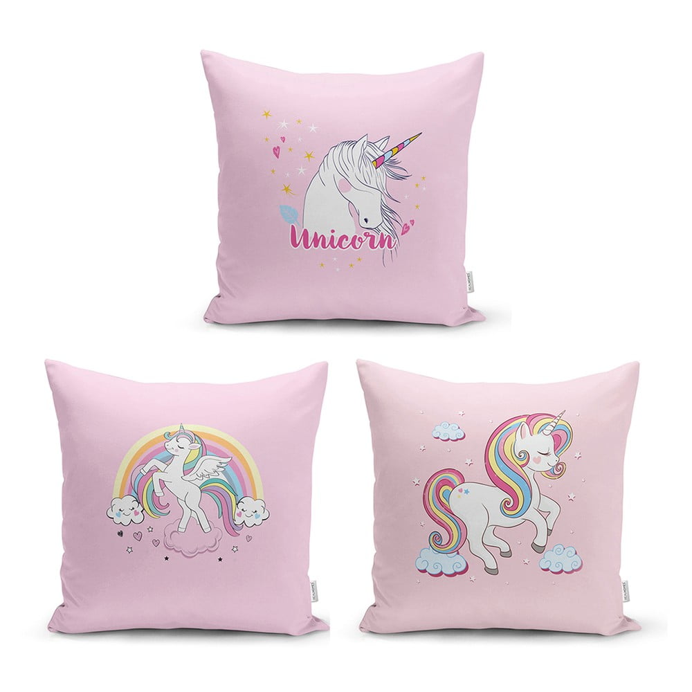 Fețe de pernă pentru copii în set de 3 buc unicorn pony - minimalist cushion covers