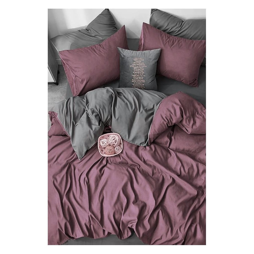Lenjerie de pat mov/gri din bumbac pentru pat de o persoană/extins și cearceaf 160×220 cm – Mila Home 160x220 imagine noua