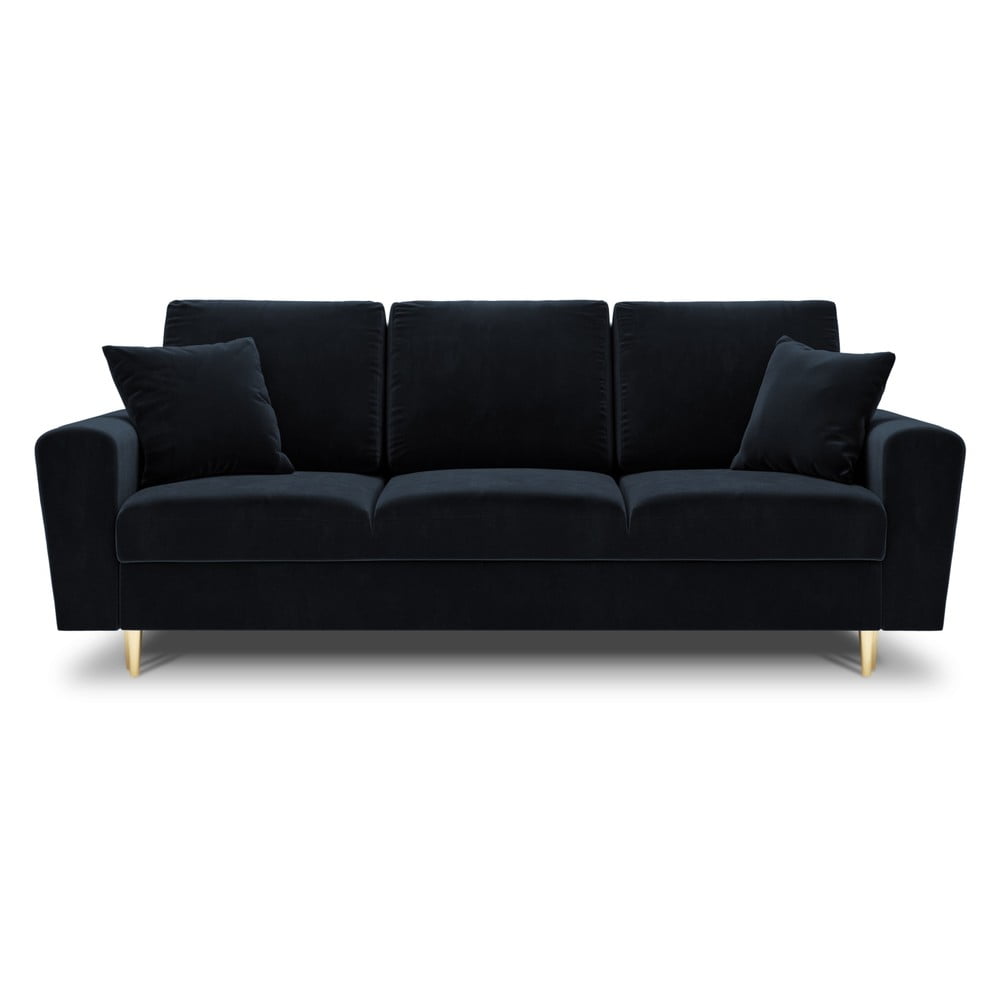Canapea albastru-închis extensibilă, cu spațiu de depozitare cu tapițerie din catifea 235 cm Kyoto – Cosmopolitan Design