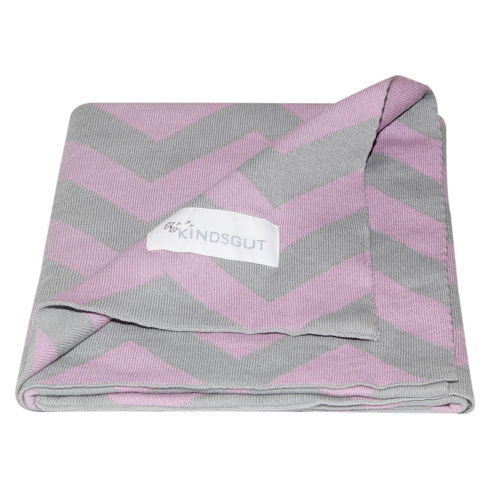 Pătură din bumbac pentru copii Kindsgut Zigzag, 80 x 100 cm, roz-bej 100 imagine noua somnexpo.ro