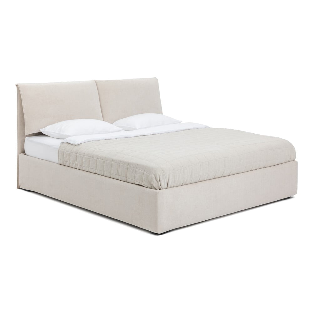 Pat dublu tapițat bej cu spațiu de depozitare cu saltea/ grătar 160x200 cm Thessa Pillow - Bonami Selection
