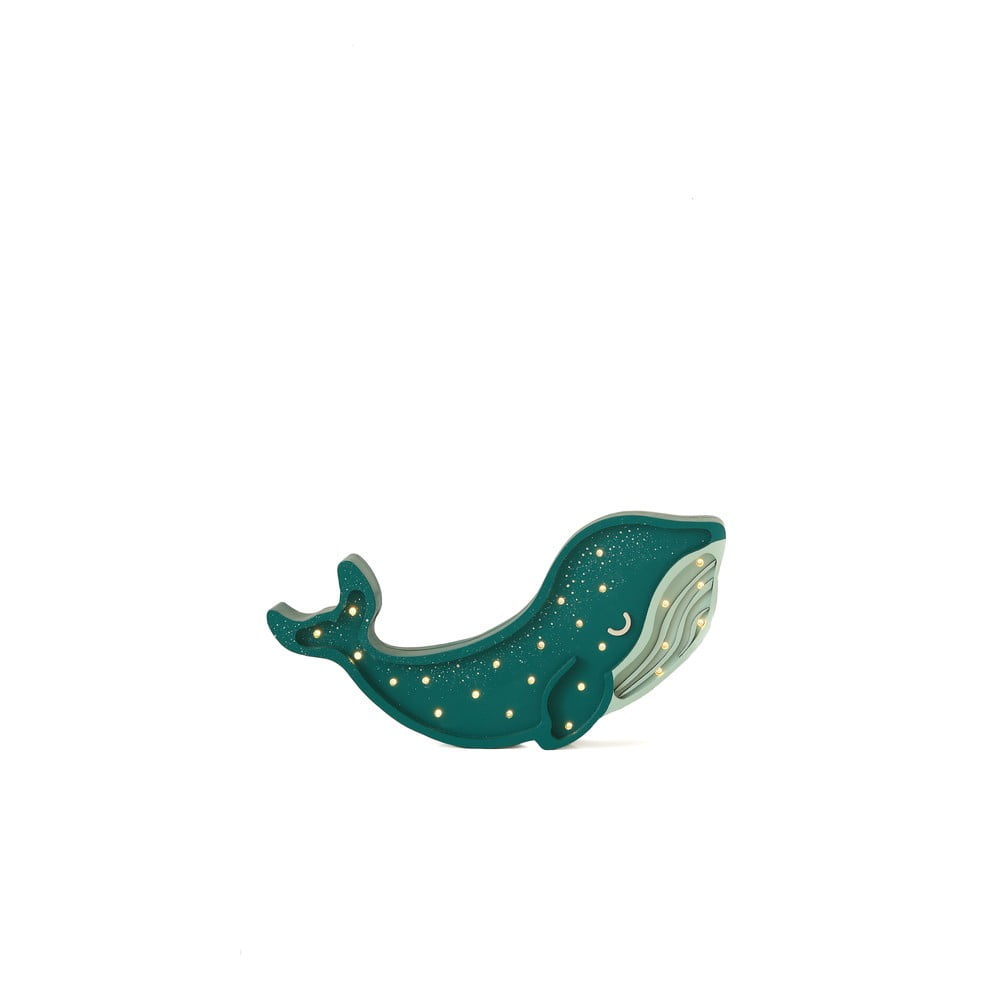 Veioză din pin turcoaz little lights whale, lățime 40 cm
