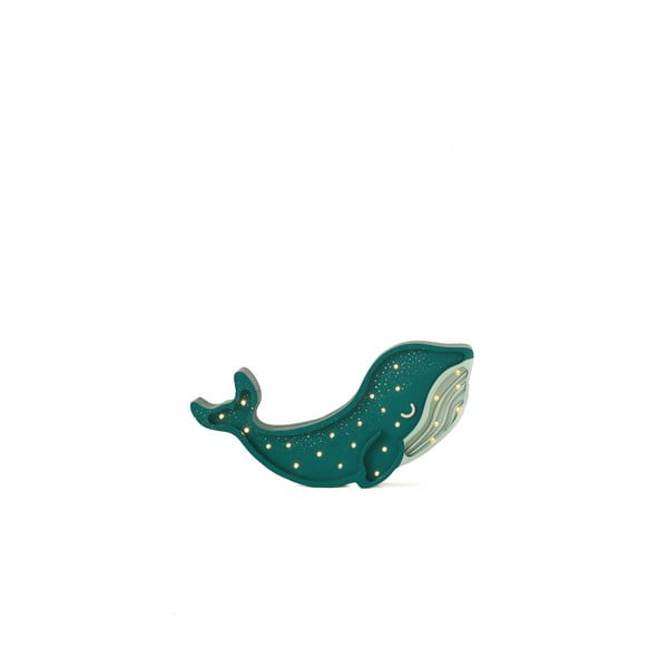 Veioză din pin turcoaz Little Lights Whale, lățime 40 cm