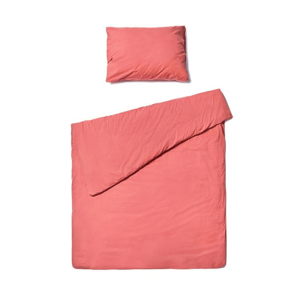 Lenjerie de pat din bumbac pentru o persoană Bonami Selection, 140 x 220 cm, roz corai