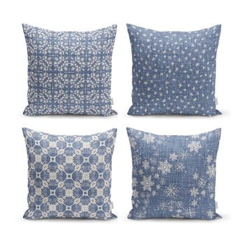 Set 4 fețe de pernă decorative minimalist cushion covers minimalist drawing blue, 45 x 45 cm