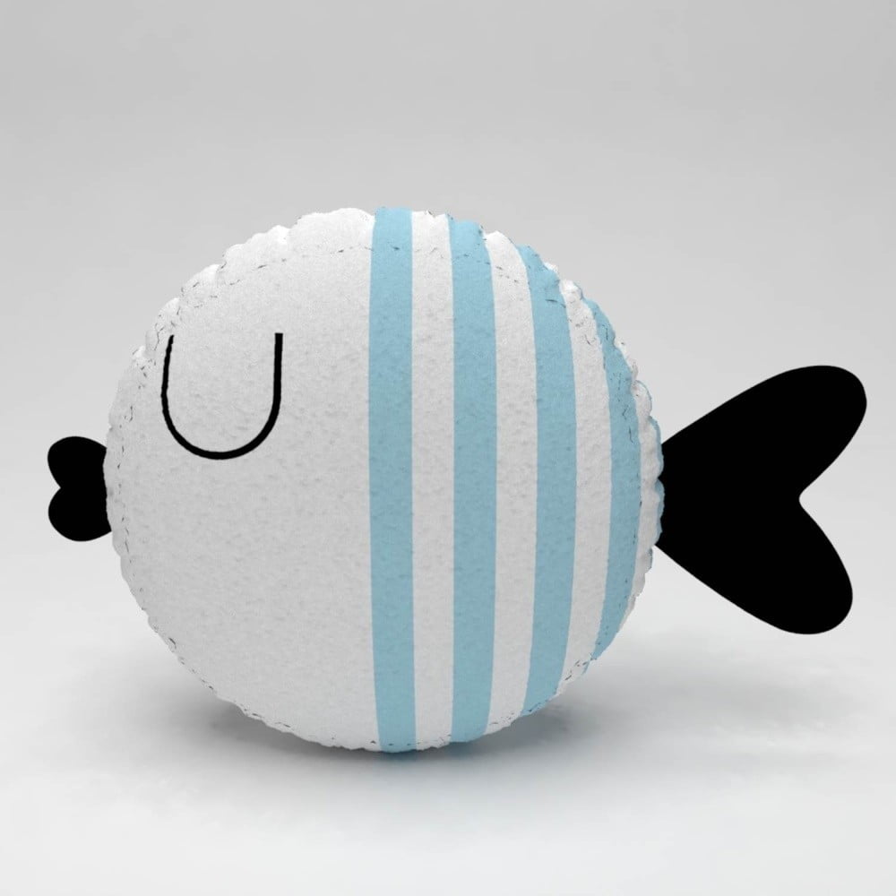 Pernă în formă de pește Fish Stripes, ⌀ 32 cm, alb-albastru deschis