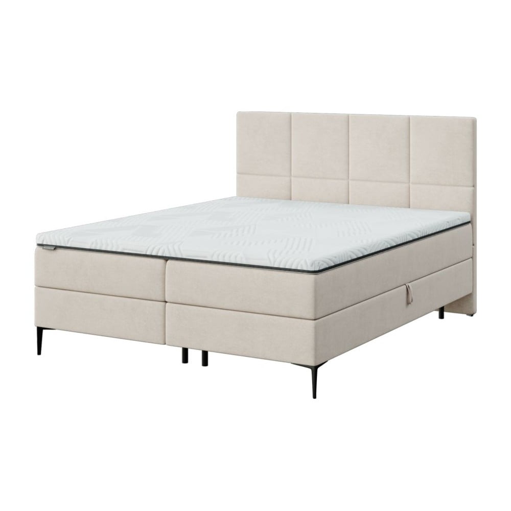 Pat boxspring bej cu spațiu de depozitare 160x200 cm Bufo – MESONICA