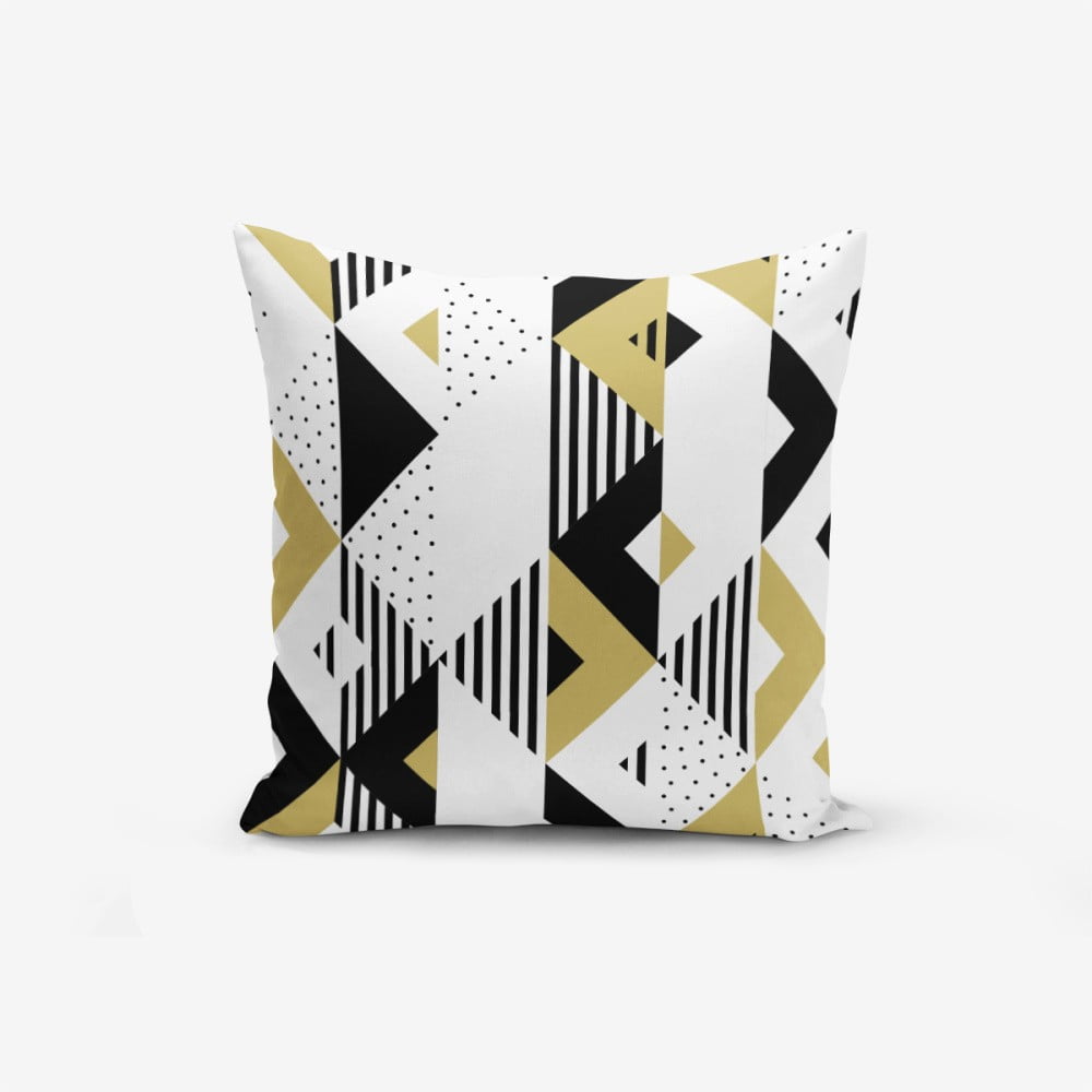 Față de pernă cu amestec din bumbac Minimalist Cushion Covers Mustard Color Geometric Sekiller, 45 x 45 cm amestec imagine noua