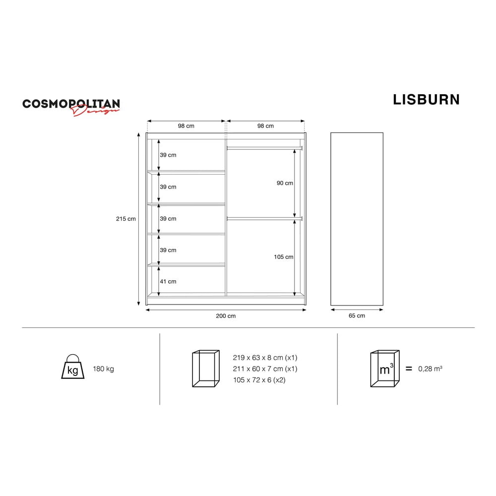 Dulap alb cu oglindă și uși glisante 200×215 cm Lisburn – Cosmopolitan Design 200x215 imagine 2022 8