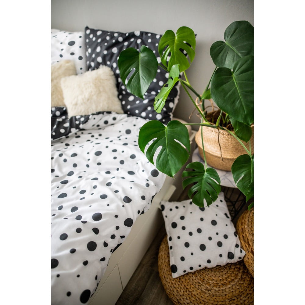 Lenjerie de pat din bumbac Cotton House Double Dots, 140 x 200 cm, alb – negru bonami.ro