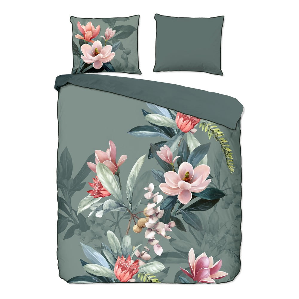 Lenjerie de pat din bumbac organic pentru pat de o persoană Descanso Rose, 140 x 220 cm, verde bonami.ro imagine noua