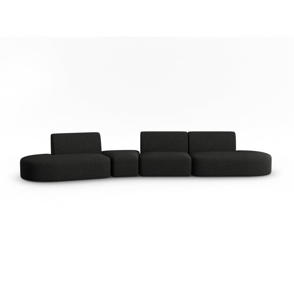 Canapea neagră cu tapițerie din chenille cu colț pe partea stângă 428 cm Paolo – Milo Casa
