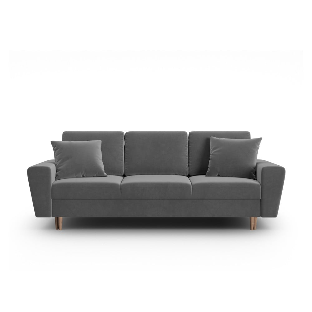 Canapea gri deschis extensibilă, cu spațiu de depozitare cu tapițerie din catifea 235 cm Kyoto – Cosmopolitan Design