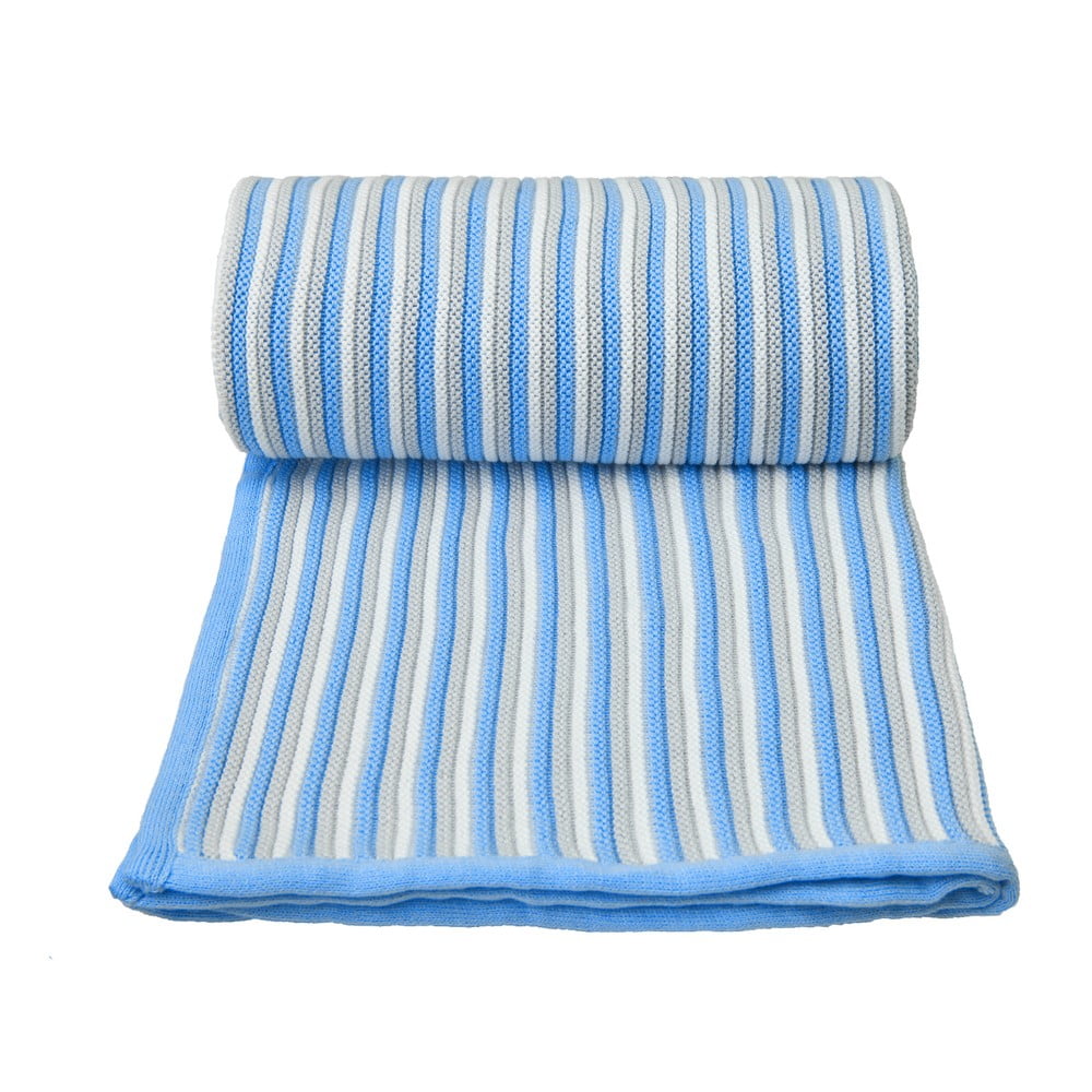 Pătură tricotată din amestec de bumbac pentru copii T-TOMI Spring, 80 x 100 cm, alb – albastru bonami.ro imagine 2022