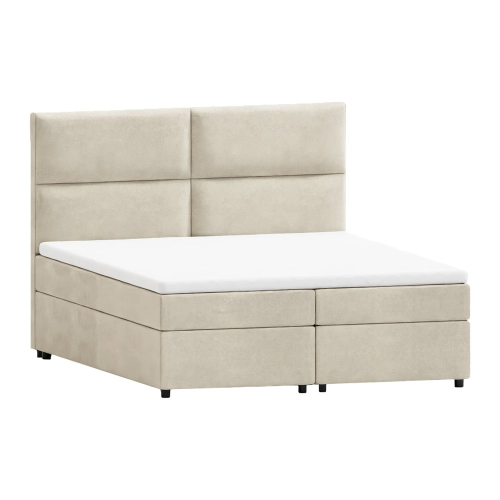 Pat boxspring bej cu spațiu de depozitare 200x200 cm Rico – Ropez