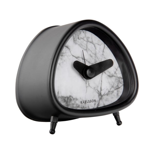 Ceas deșteptător cu aspect de marmură Karlsson Triangle, înălțime 8,6 cm, negru