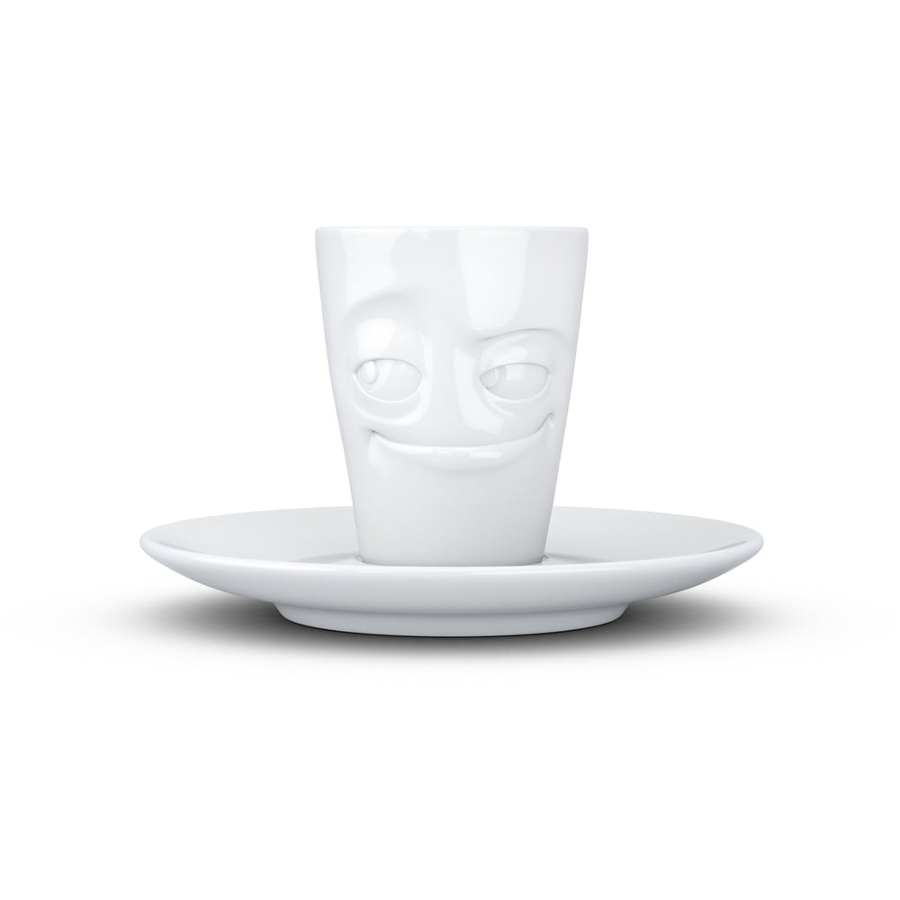 Ceașcă din porțelan cu farfurie pentru espresso, zâmbet 58products, alb 58products