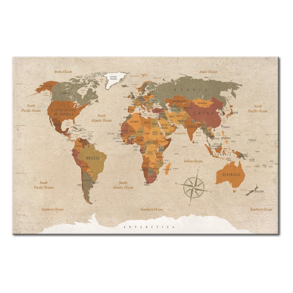 Avizier cu harta lumii Bimago Beige Chic, 90 x 60 cm Artgeist