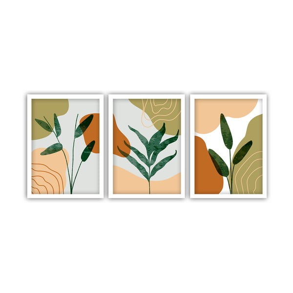 Set 3 tablouri cu ramă albă Vavien Artwork Leaves, 35 x 45 cm