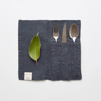 Set 2 suporturi-buzunar din in pentru tacâmuri linen tales, gri închis