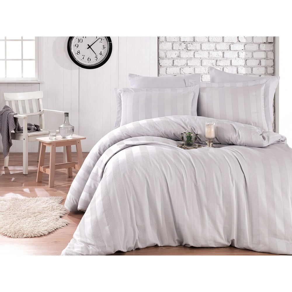 Lenjerie de pat din bumbac satinat pentru pat dublu cu cearșaf Hobby Wafel, 200 x 220 cm, gri bonami.ro imagine noua