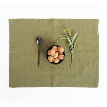 Suport din in pentru farfurie linen tales, 35 x 45 cm, verde măsliniu