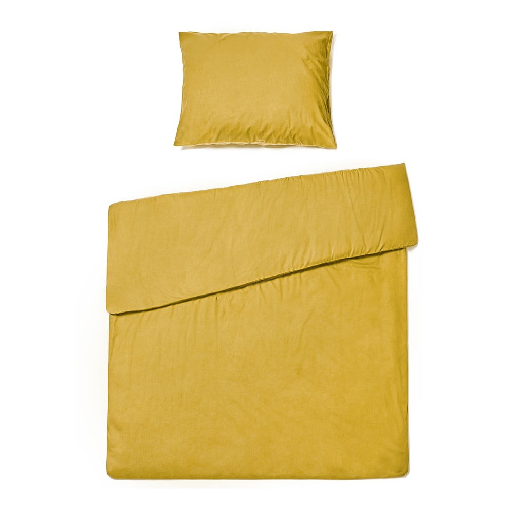 Lenjerie de pat din bumbac pentru o persoană Bonami Selection, 140 x 220 cm, galben muștar Bonami Selection imagine 2022