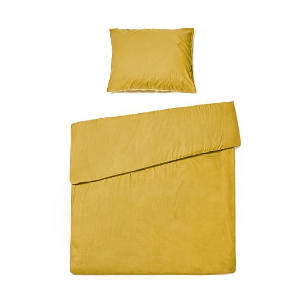 Lenjerie de pat din bumbac pentru o persoană Bonami Selection, 140 x 200 cm, galben muștar