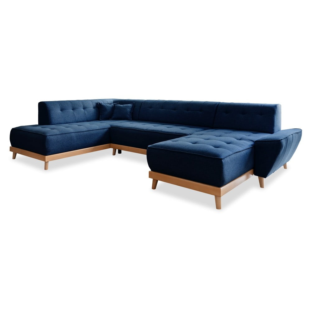 Canapea extensibilă în formă de “U” cu șezlong pe partea stângă Miuform Dazzling Daisy, albastru marin "U" imagine noua