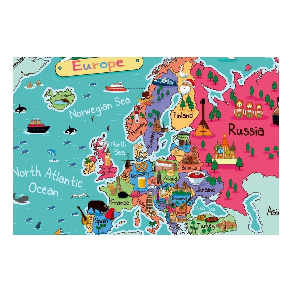 Tablou Homemania Maps Europe Pictures, 70 x 100 cm