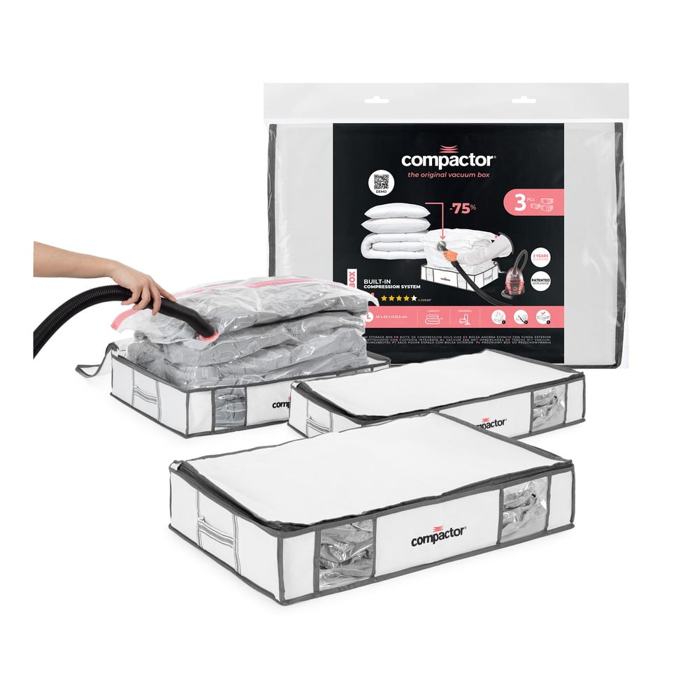 Cutii de depozitare pentru haine 3 buc. din material textil cu vacuum/cu pereți întăriți 45x65x15,5 cm Life – Compactor