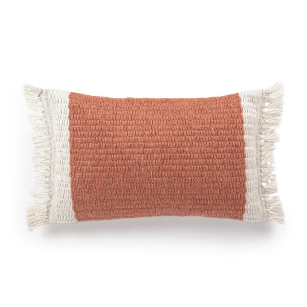 Față de pernă din plastic reciclat kave home isaura, 30 x 50 cm, alb-portocaliu