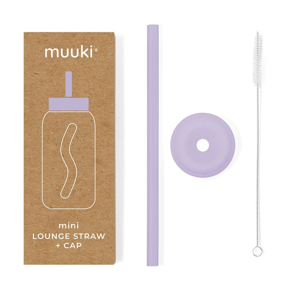 Pai de băut cu perie de curățare/cu capac inclus din silicon Pastel Lilac – Muuki