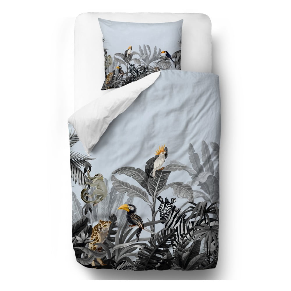 Lenjerie de pat din bumbac satinat Butter Kings Exotic Animals, 135 x 200 cm, albastru – gri 135 imagine noua somnexpo.ro
